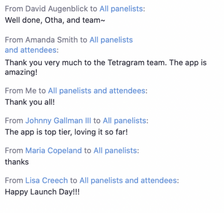 Screenshot of comments from Tetragram virtual launch